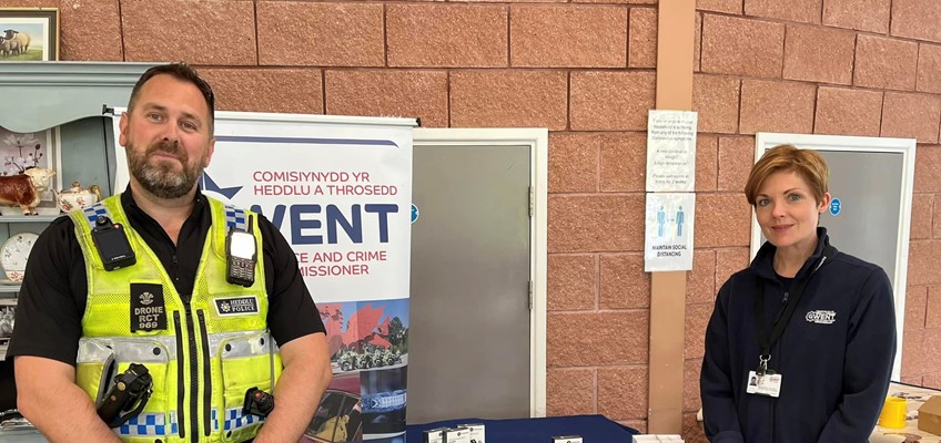OPCC staff and police officer visiting Monmouthshire Livestock Market