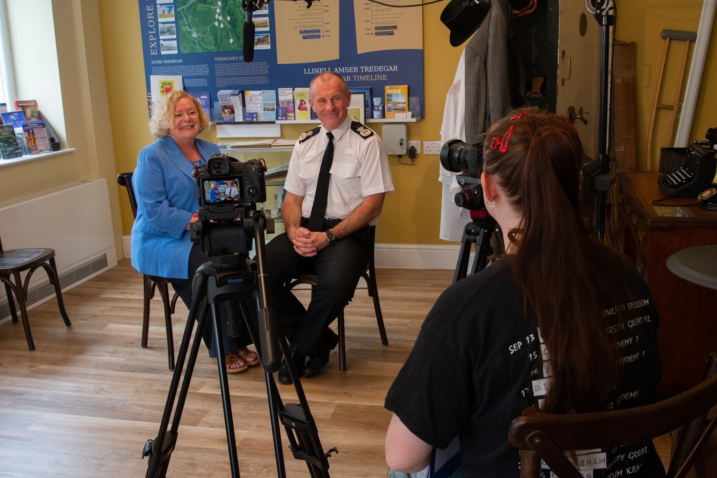 Commissioner Jane Chief Constable Mudd and Mark Hobrough sitting in front of camera