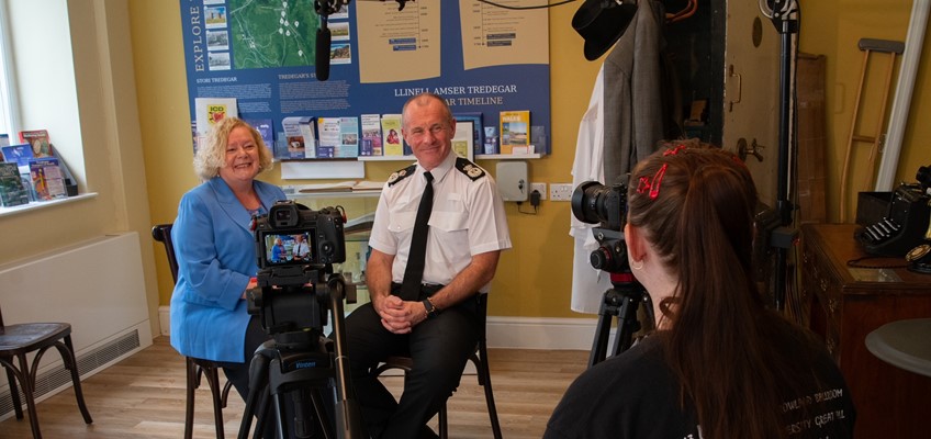 Commissioner Jane Chief Constable Mudd and Mark Hobrough sitting in front of camera
