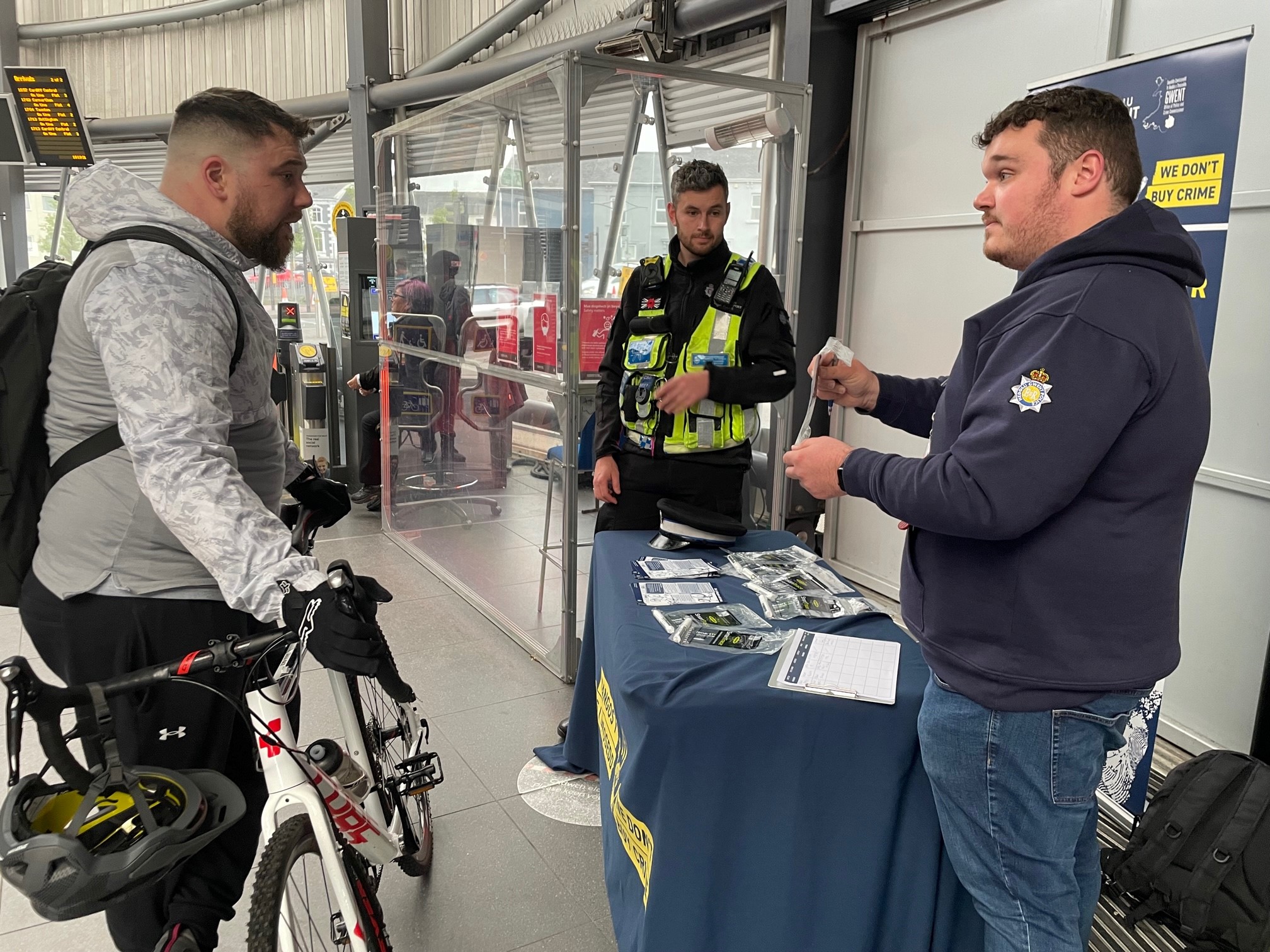 officers talking to cyclist