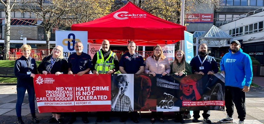 Partners gathered in Cwmbran town centre for Hate Crime Awareness Week