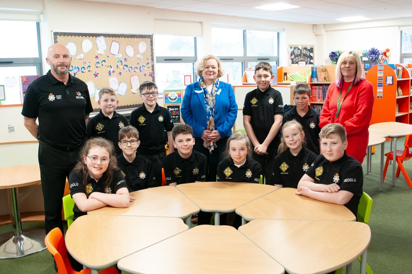 Jane Mudd with children from Penygarn school