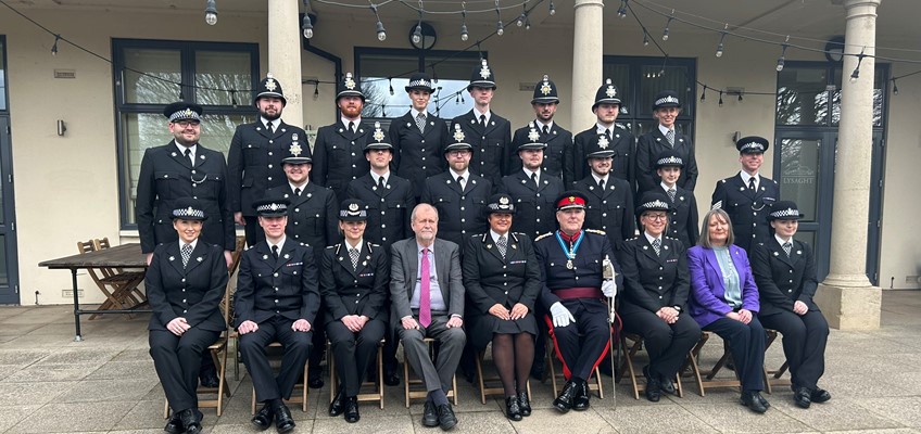 Student officers gathered with commissioner and chief constable