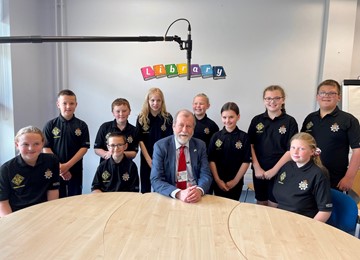 Commissioner with children from Blaenavon School