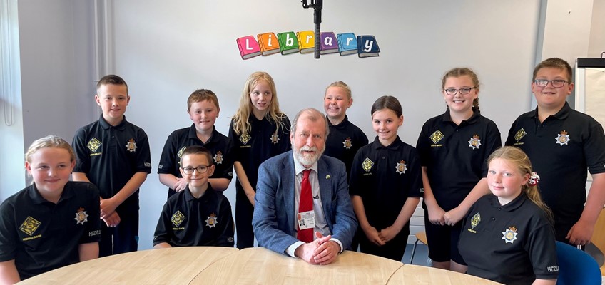 Commissioner with children from Blaenavon School
