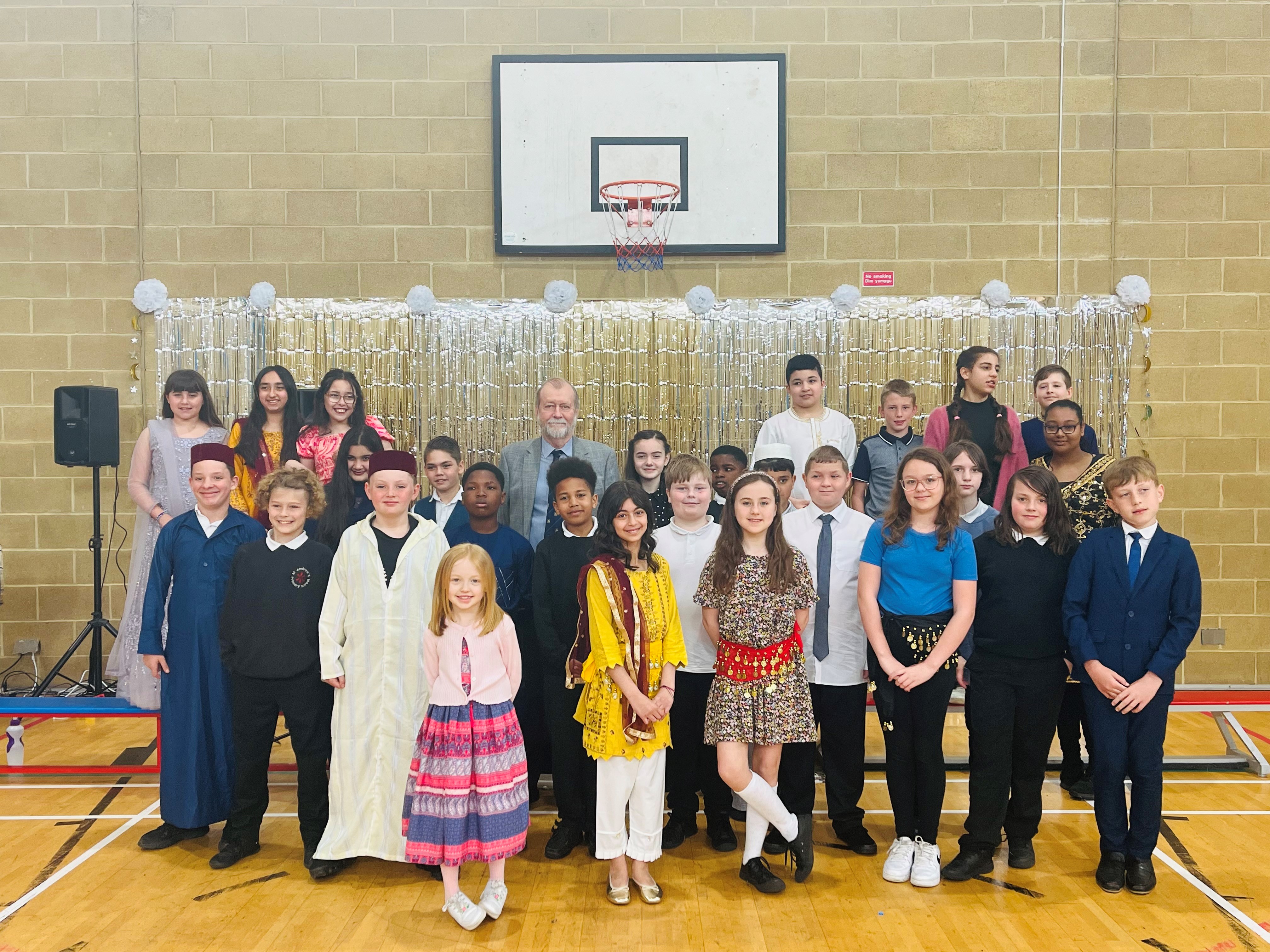 Pupils from St Andrew’s Primary standing with the Police and Crime Commissioner for Gwent. 