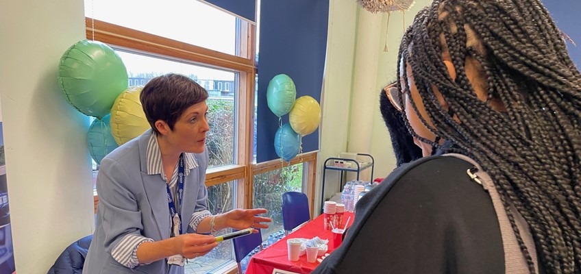 OPCC staff member talking to students