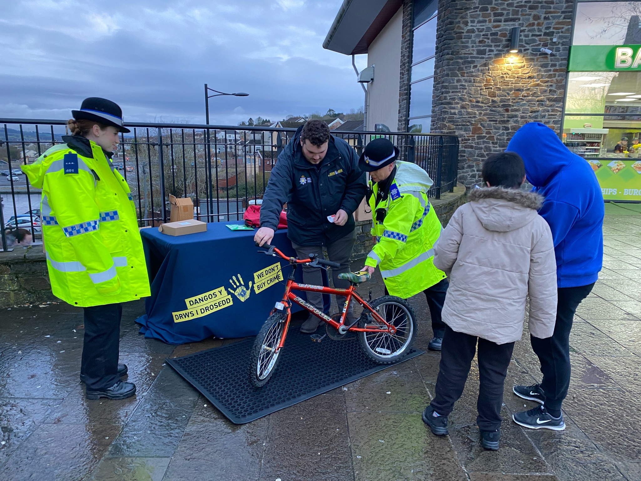 Gwent Police staff marking bikes 