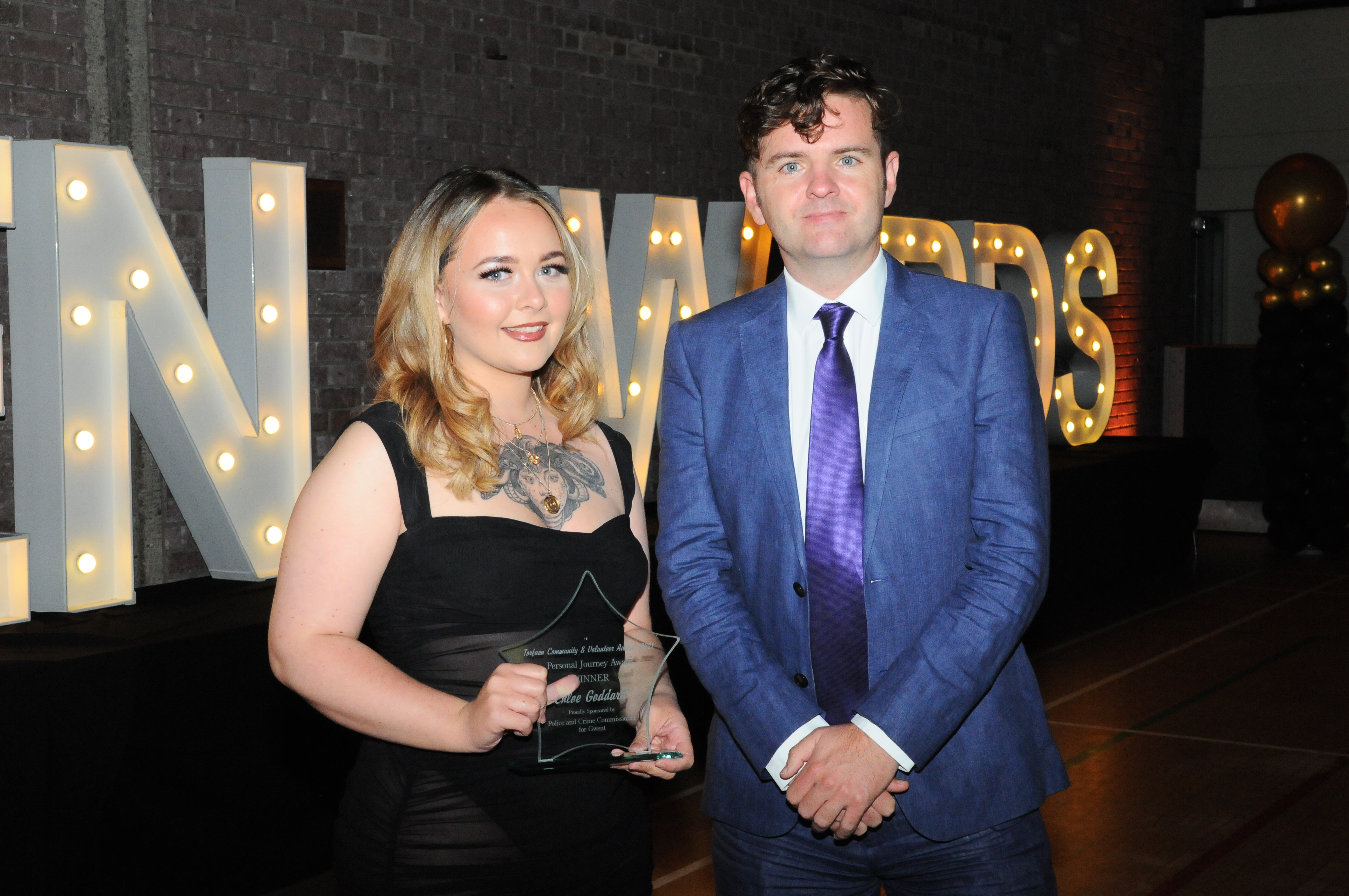 Award winner Chloe Goddard With leader of Torfaen council Anthony Hunt