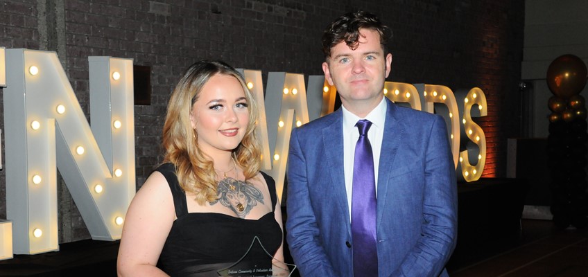 Award winner Chloe Goddard With leader of Torfaen council Anthony Hunt