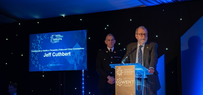 jeff Cuthbert stood in front of lectern