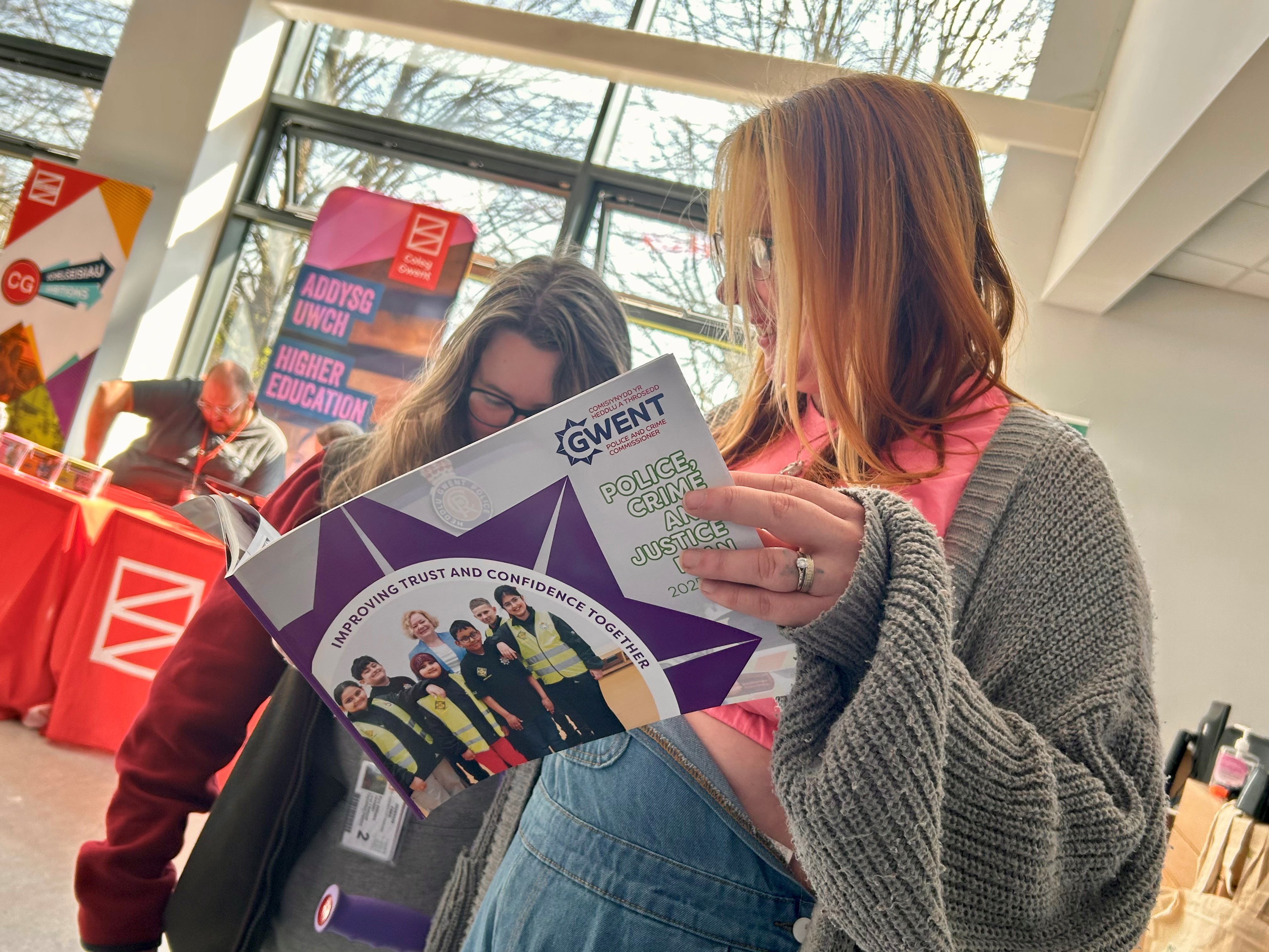 College students reading document