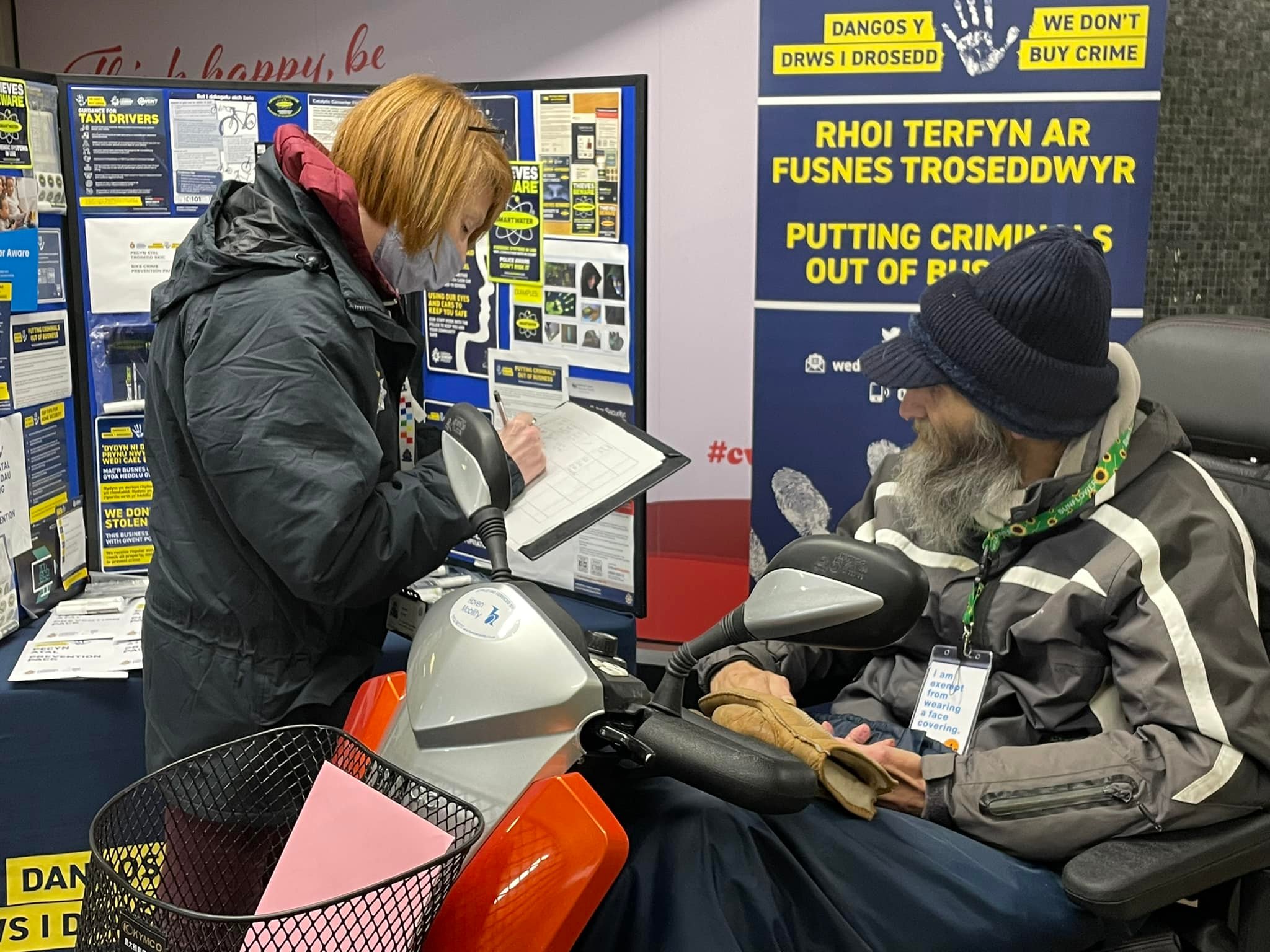 Gwent Police staff member marking a mobility scooter